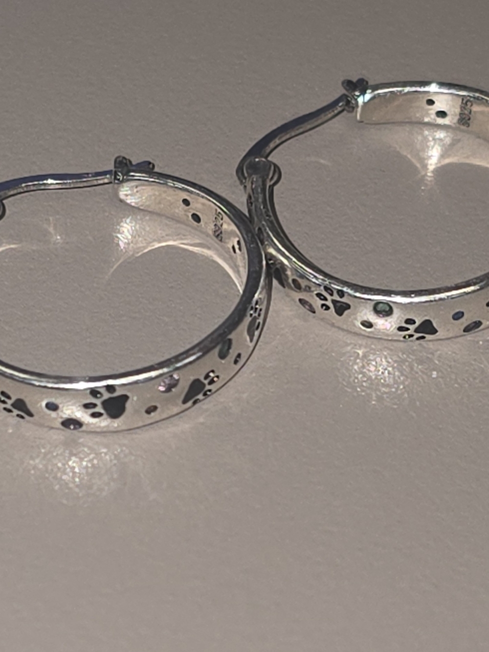 925 Sterling Silver Multicolor CZ Paw Print Hoop Earrings Snap Closure